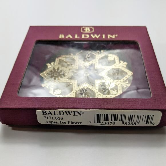 BALDWIN 1998 Aspen Ice Flower Christmas ornament tree gold snowflake vintage NIB - Picture 3 of 3